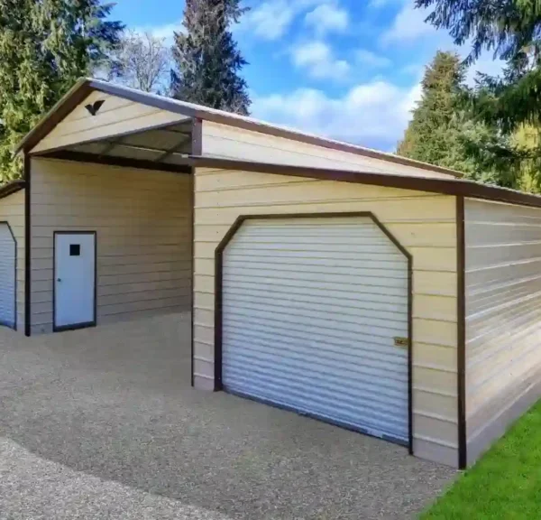 35x30x12/8 Metal Barn with 10' Lean-To - Vertical Roof