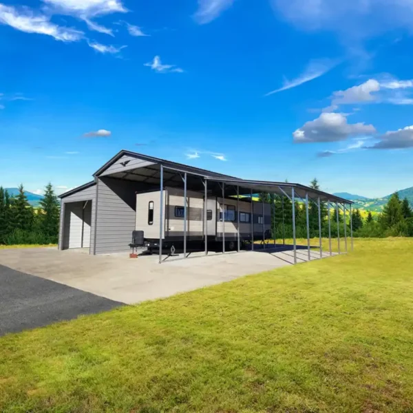 42x40x14/11 Metal Barn with 12' Lean-To - Vertical Roof