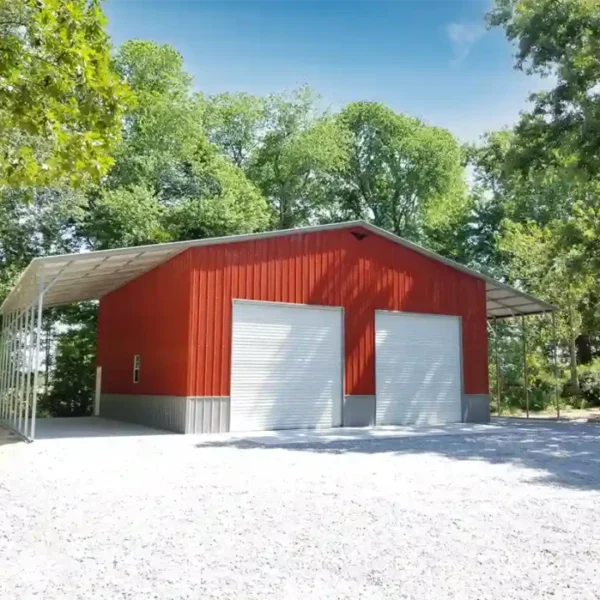 62x40x16/13 Metal Garage with 12' Lean-To - Vertical Roof