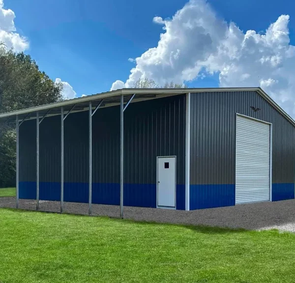 60x40x15 Metal Barn with 12' Lean-To - Vertical Roof