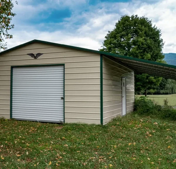 32x25x9/6 Metal Garage with 12' Lean-To - Boxed Eave Roof