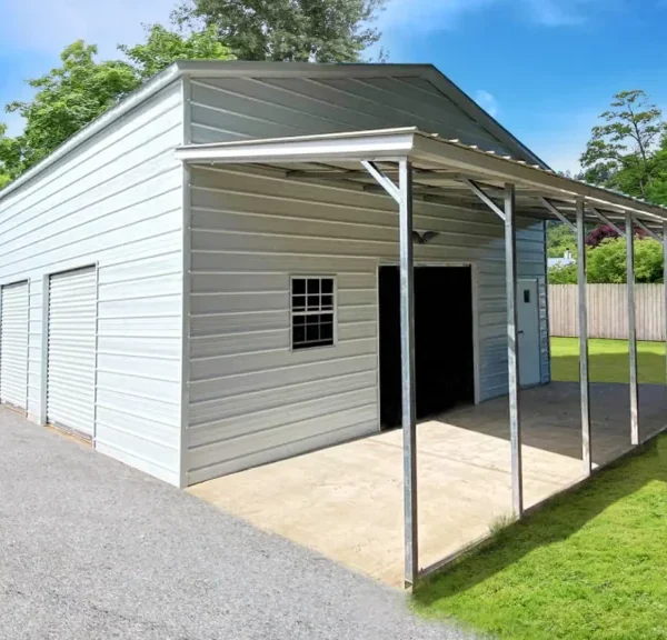 30x30x14/10 Lean-To Metal Garage - Vertical Roof
