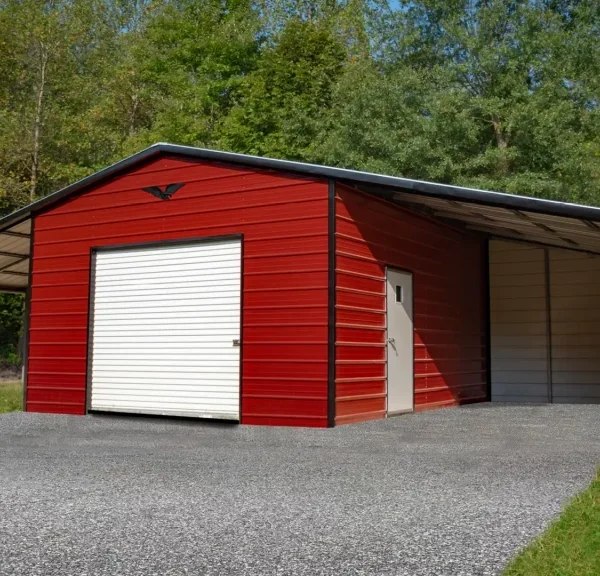 42x20x10/7 Metal Barn with 12' Lean-To - Vertical Roof