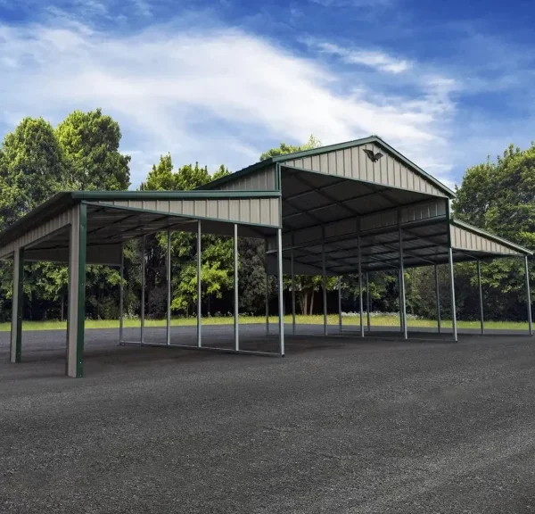 44x13x9/13 Metal Barn with 12' Lean-To - Vertical Roof