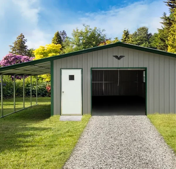 28x25x9/6 Metal Garage with 8F Wide Lean-To - Vertical Roof