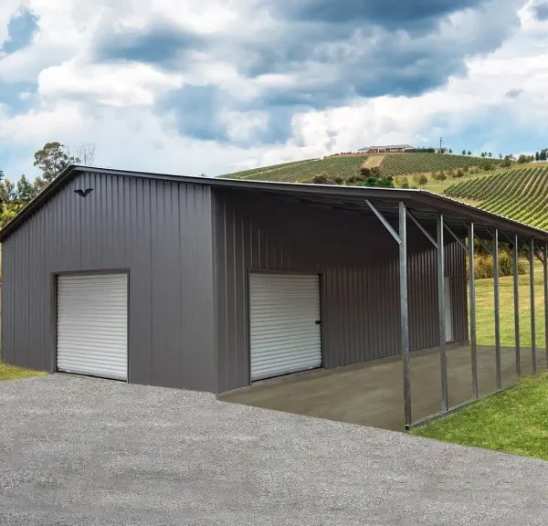 40x50x12/9 Metal Garage with 12' Lean-To - Vertical Roof