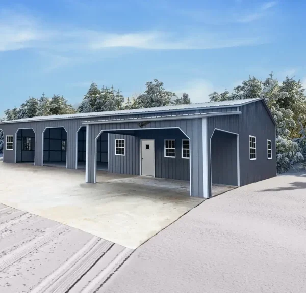 42x80x12/9 Metal Garage with 12' Lean-To - Vertical Roof