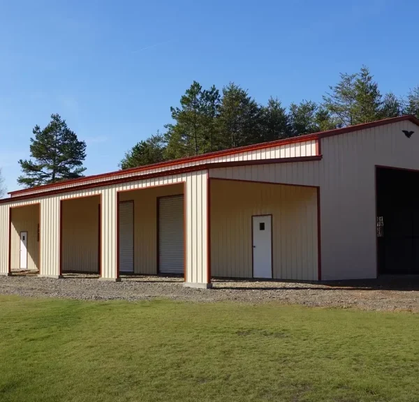 44x80x14/10 Metal Garage with 14' Lean-To - Vertical Roof