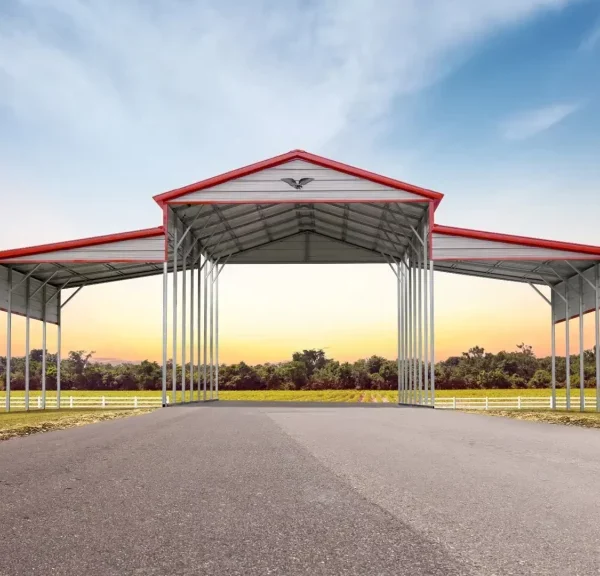 42x35x14/10 Metal Barn with 12' Lean-To - Vertical Roof