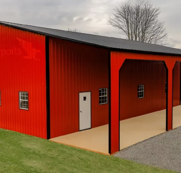 42x50x16 Metal Garage with 12' Lean-To - Vertical Roof