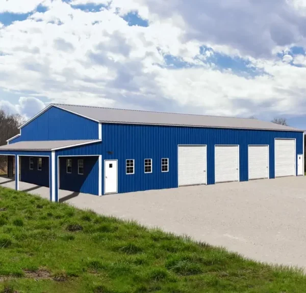 42x80x14/11 Metal Commercial Building with 10' Lean-To - Vertical Roof