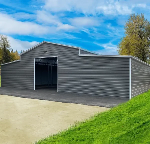 60x100x14/10 Metal Barn with 15' Lean-To - Vertical Roof