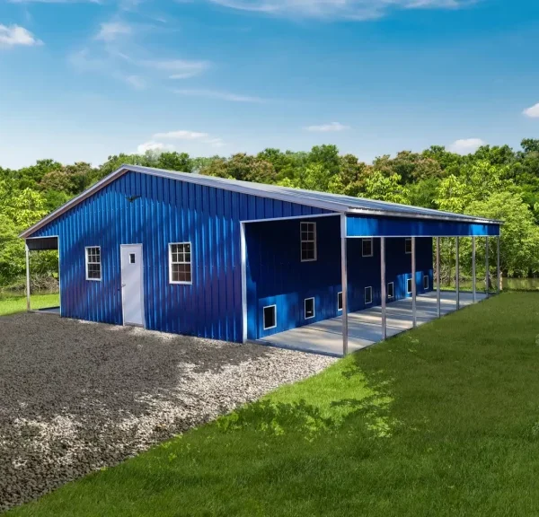 42x35x10/8 Metal Barn with 8F Wide Lean-To - Vertical Roof