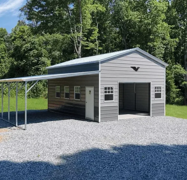 33x25x12/7 Metal Garage with 15' Lean-To - Vertical Roof