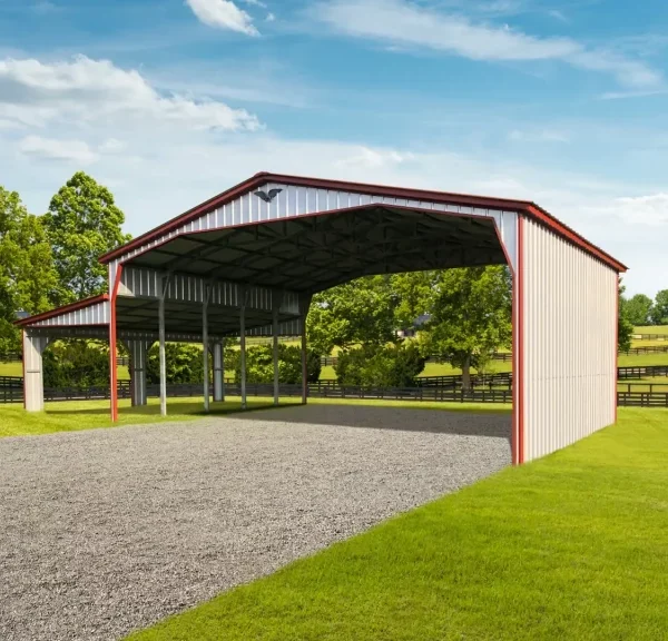 44x25x14/9 Metal Commercial Building with 12' Lean-To - Vertical Roof