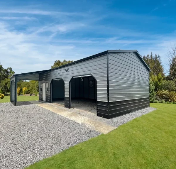 38x35x11/8 Metal Garage with 12' Lean-To - Vertical Roof