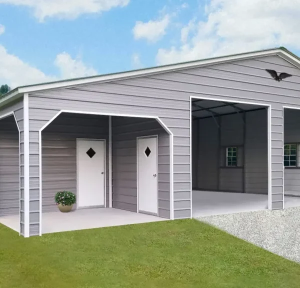 38x30x12 Metal Garage with 12' Lean-To - Vertical Roof