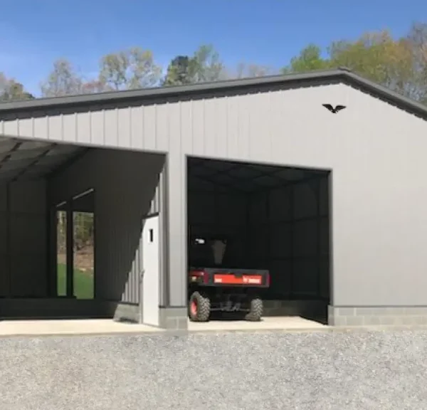 36x40x12 Metal Garage with 12' Lean-To - Vertical Roof