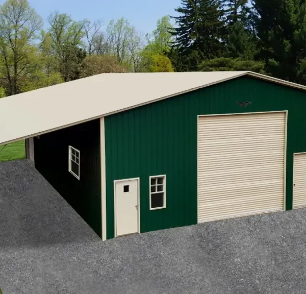 48x50x12/12 Metal Garage with Lean-To - Vertical Roof