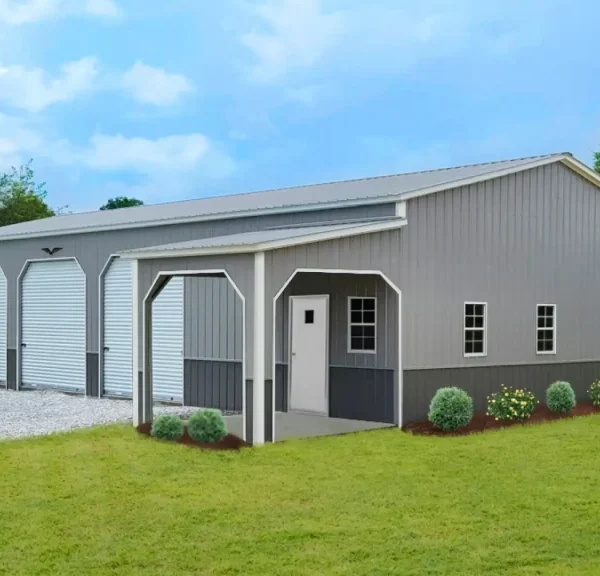 40x60x12 Metal Garage with 10' Lean-To - Vertical Roof