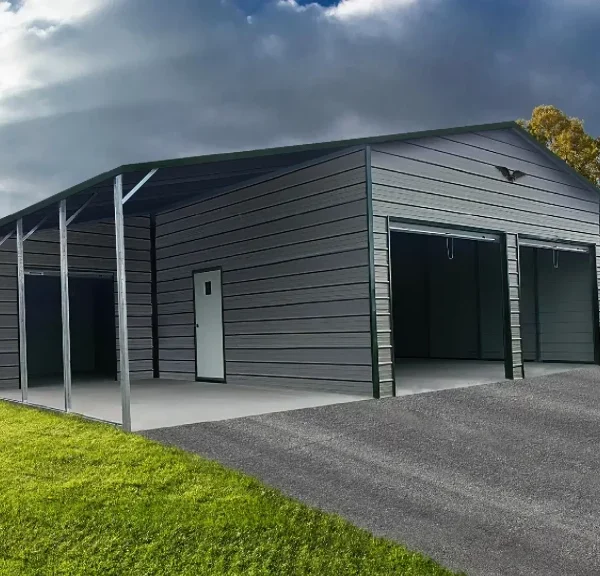 48x30x11 Metal Barn with 12' Lean-To - Boxed Eave Roof