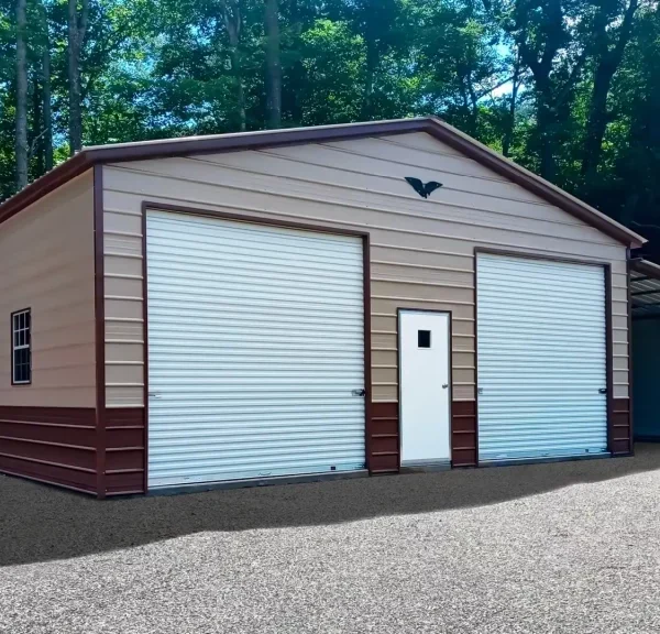 42x25x11 Metal Garage with 12' Lean-To - Vertical Roof
