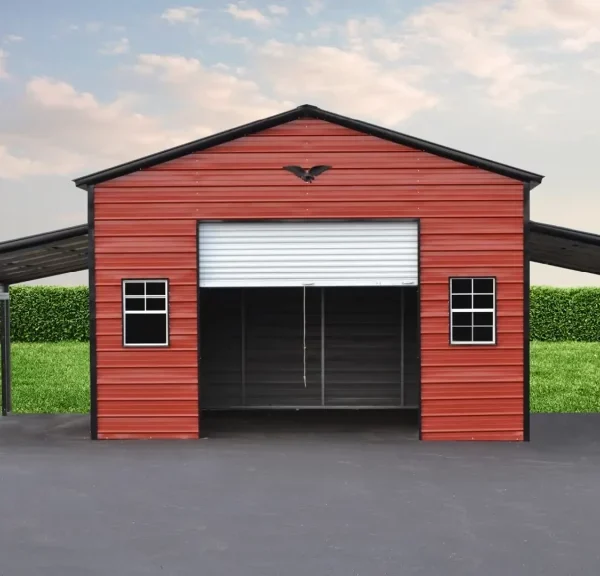 44x30x12/8 Metal Barn with 12' Lean-To - Vertical Roof