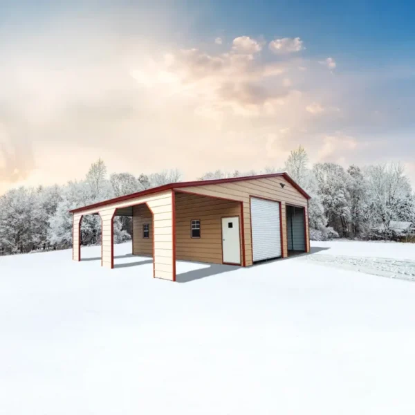 38x30x12/9 Metal Garage with 12' Lean-To - Vertical Roof