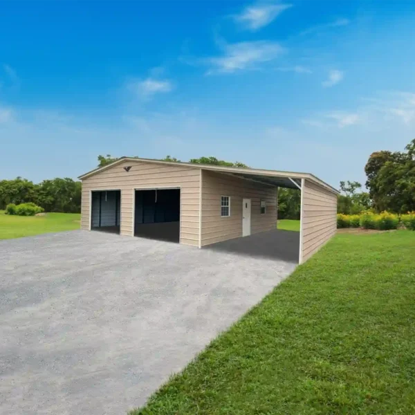 42x30x10/7 Metal Garage with 12' Lean-To - Vertical Roof