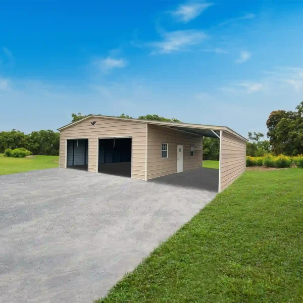 42x30x10/7 Metal Garage with 12' Lean-To - Vertical Roof