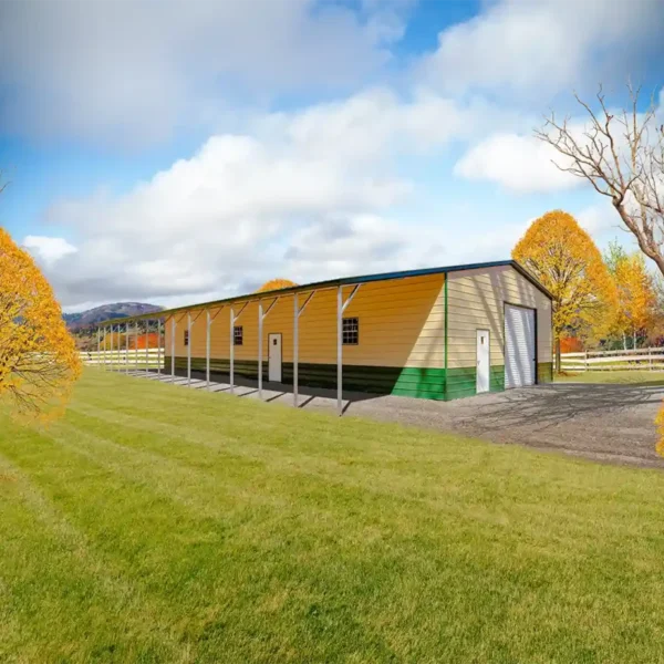 42x70x12/9 Metal Garage with 12' Lean-To - Vertical Roof