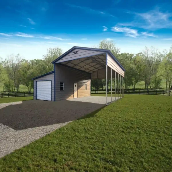 28x30x13/8 Metal Carport with 10' Lean-To - Vertical Roof