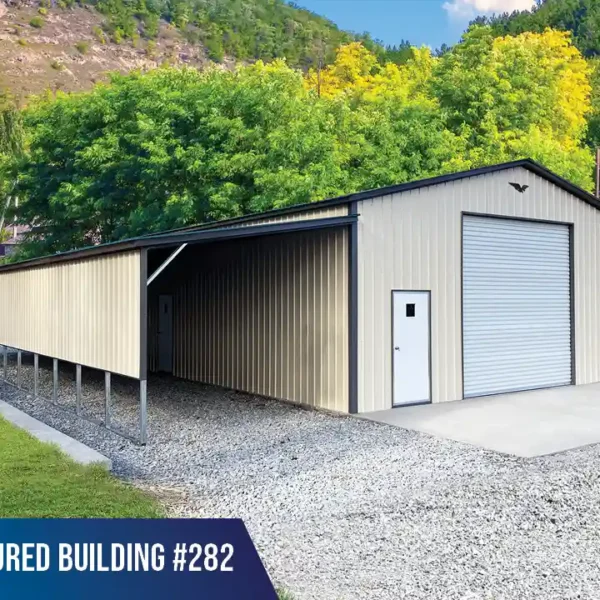 42x60x12/9 Metal Garage with 12' Lean-To - Vertical Roof