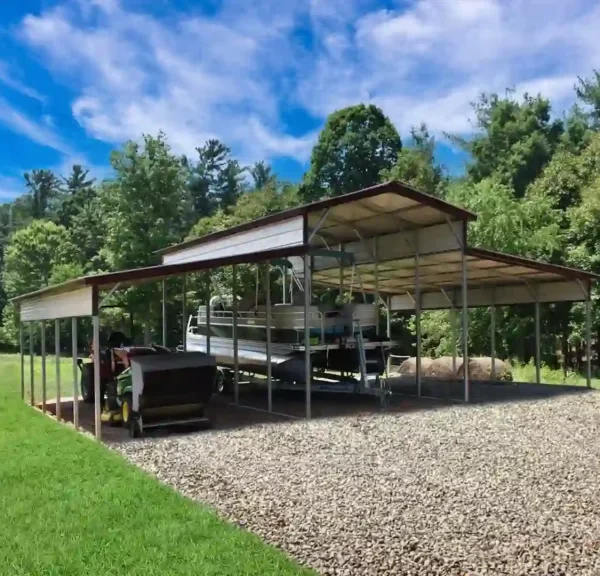 38x25x12/8 Metal Barn with 12' Lean-To - Vertical Roof