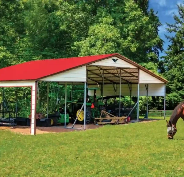 42x25x11 Metal Barn with 25ft Lean-To - Vertical Roof